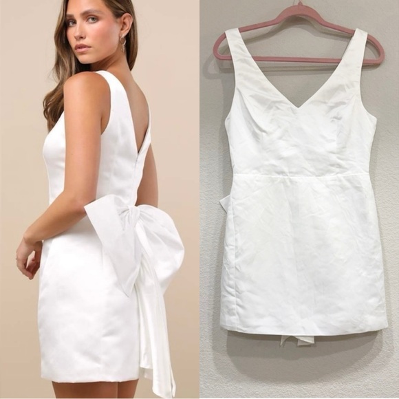 Lulus Dresses & Skirts - Size L Lulus Charming Celebration White‎ Taffeta Bow Mini Dress